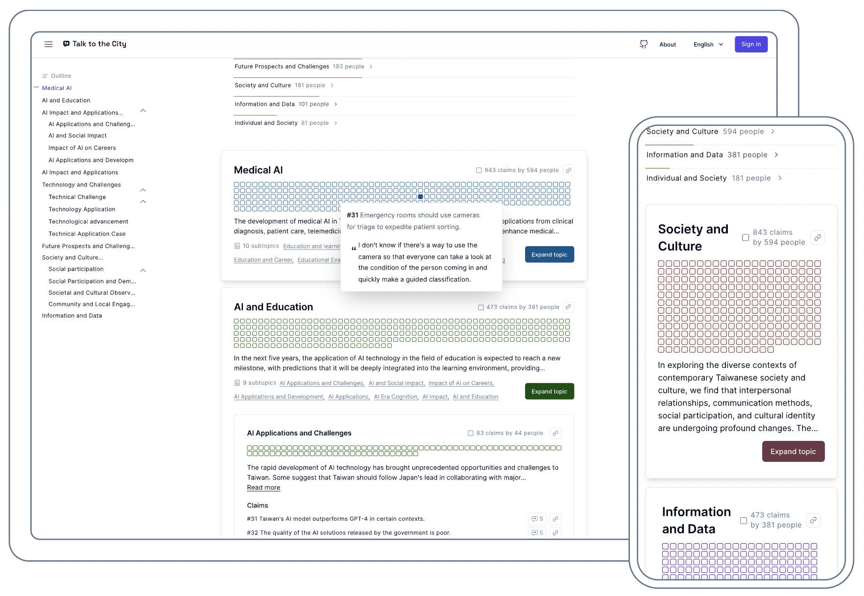 Talk to the City product interface dashboard